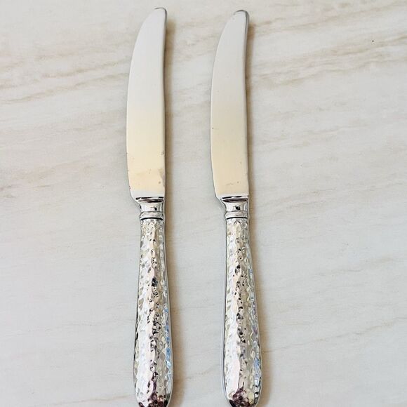 2pc Yamazaki Summersby Stainless Hammered Hollow Dinner Knife 8 7/8” Korea - Picture 3 of 8